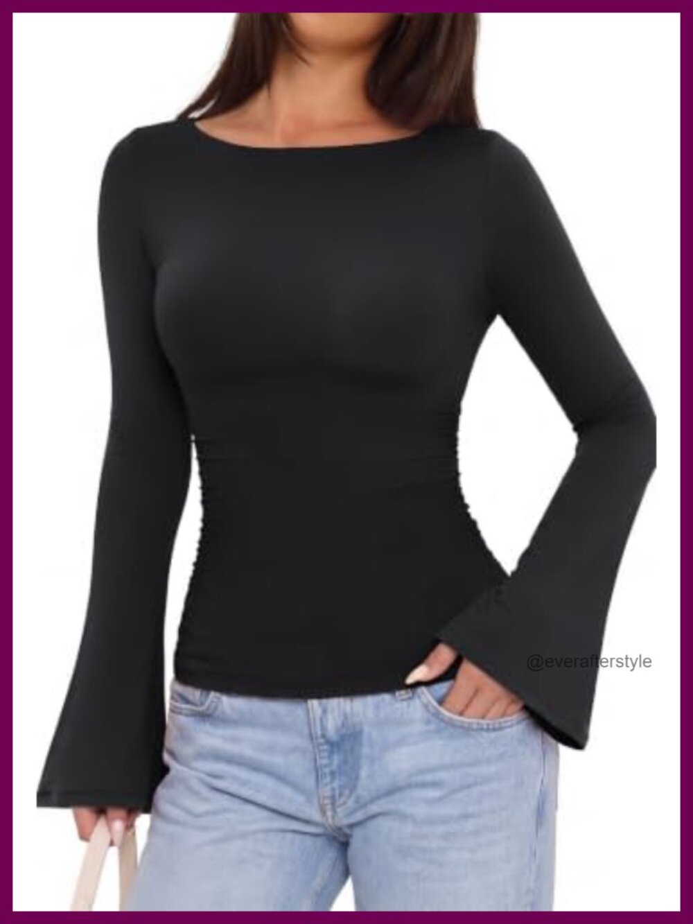 Women's Bell Sleeve Fitted T-Shirt Double Lined Slim Fit Basic Going Out Top